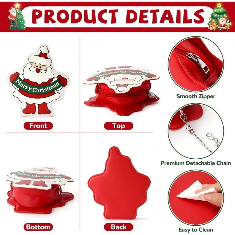 Santa Shaped Crossbody Purse Women's Holiday Bag Cute Xmas Shoulder Bag